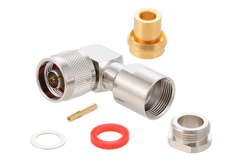 N Male Right Angle Connector Clamp/Solder Attachment For PE-SR401AL, PE-SR401FL, RG401