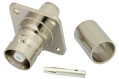 C Female Connector Crimp/Solder Attachment 4 Hole Flange Mount for RG213, RG8, .718 inch Hole Spacing