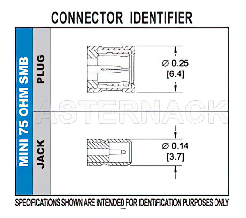 75 Ohm Mini SMB Plug Right Angle Connector Crimp/Solder Attachment for RG59B/U, RG62, RG71