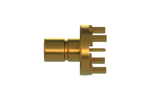 75 Ohm Mini SMB Jack Connector Solder Attachment Thru Hole PCB, .200 inch x .055 inch Hole Spacing