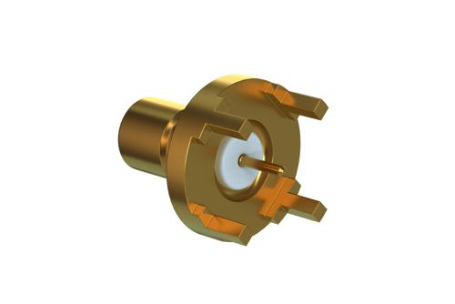 75 Ohm Mini SMB Jack Connector Solder Attachment Thru Hole PCB, .200 inch x .055 inch Hole Spacing
