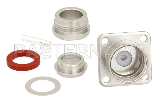 C Female Connector Clamp/Solder Attachment 4 Hole Flange Mount for RG213, RG214, RG393, RG11