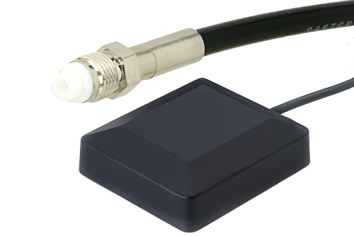 Patch GPS Active Antenna Operates From 1.5704 GHz to 1.5804 GHz With a Maximum 26 dB Gain FME Female Input Connector on 17 ft. of RG-174/U