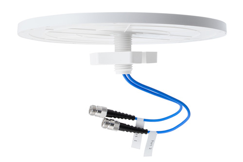 698-960 MHz / 1350-2700 MHz / 3300-4200 MHz Low PIM Rated HH-pol MIMO Omni Low Profile Ceiling Antenna, 1.5-6 dBi, 2xType N Female Connector