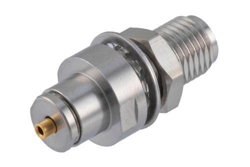 2.92mm Female Bulkhead Mount Connector Clamp/Solder Attachment for PE-034SR, .034 Semi-Rigid