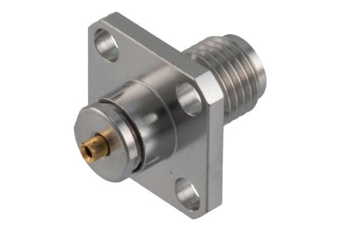 2.92mm Female Connector Clamp/Solder Attachment 4 Hole Flange Mount for PE-034SR, .034 Semi-Rigid