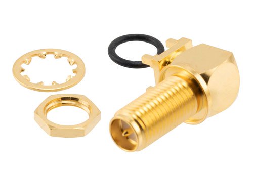 RP-SMA Jack Right Angle Bulkhead Mount Commercial Grade Connector Solder Attachment Thru Hole PCB