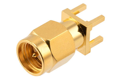 SMA Male Commercial Grade Connector Solder Attachment Thru Hole PCB, .200 inch x 0.063 inch Hole Spacing
