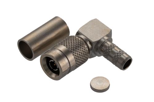 1.0/2.3 Male Right Angle Connector Crimp Attachment for LMR-195-FR, RG303, RG58, RG141, PE-C195, PE-P195, LMR-195, RG142, RG55, RG223