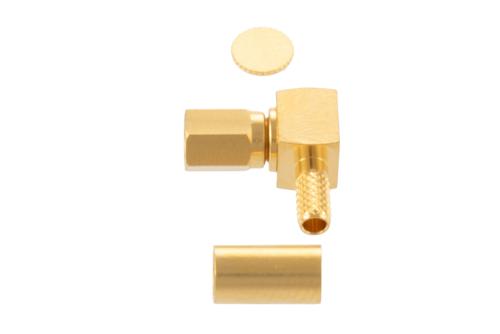 SSMC Plug Right Angle Connector Crimp/Solder Attachment for RG316-DS, RG188-DS