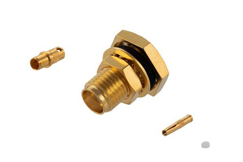 SMA Female Bulkhead Connector Press Fit Attachment For RG178, RG178-DS, .236 inch D Hole, IP67 Mated