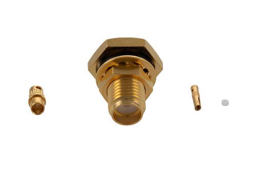 SMA Female Bulkhead Connector Press Fit Attachment For RG178, RG178-DS, .236 inch D Hole, IP67 Mated