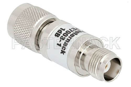1 dB Fixed Attenuator, TNC Male to TNC Female Brass Nickel Body Rated to 1 Watt Up to 2 GHz