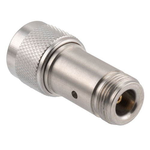 15 dB Fixed Attenuator, N Male to N Female Passivated Stainless Steel Body Rated to 2 Watts Up to 18 GHz