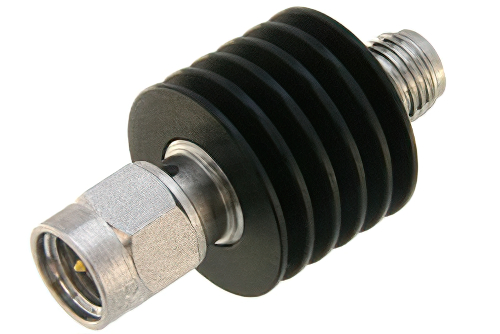 2 dB Fixed Attenuator, SMA Male to SMA Female Black Anodized Aluminum Heatsink Body Rated to 5 Watts Up to 18 GHz
