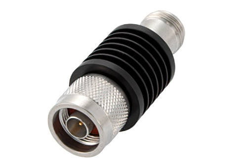 1 dB Fixed Attenuator, N Male to N Female Black Anodized Aluminum Heatsink Body Rated to 10 Watts Up to 18 GHz