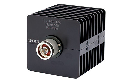40 dB Fixed Attenuator, N Male to N Female Black Anodized Aluminum Heatsink Body Rated to 25 Watts Up to 18 GHz