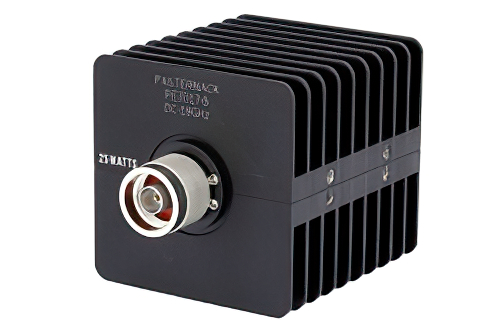 6 dB Fixed Attenuator, N Male to N Female Black Anodized Aluminum Heatsink Body Rated to 25 Watts Up to 18 GHz