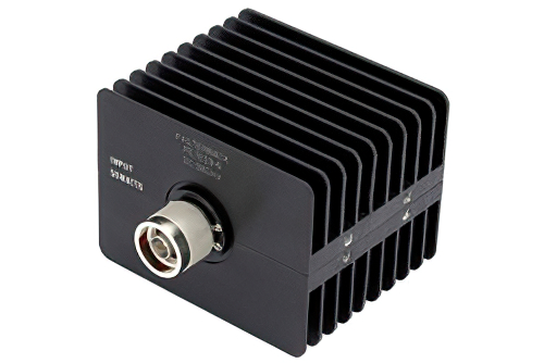 6 dB Fixed Attenuator, N Male to N Female Directional Black Anodized Aluminum Heatsink Body Rated to 50 Watts Up to 18 GHz