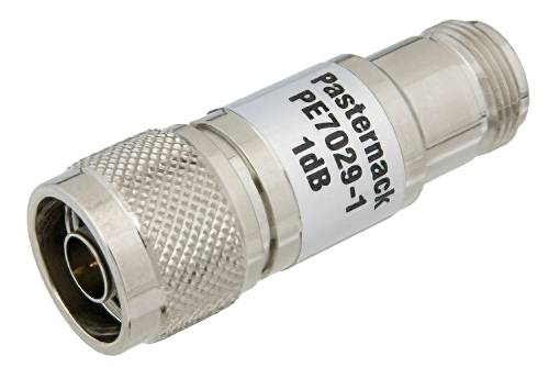 1 dB Fixed Attenuator, 75 Ohm N Male to 75 Ohm N Female Brass Nickel Body Rated to 1 Watt Up to 1,000 MHz
