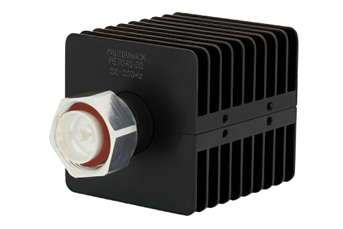 20 dB Fixed Attenuator, 7/16 DIN Male to 7/16 DIN Female Black Anodized Aluminum Heatsink Body Rated to 25 Watts Up to 7.5 GHz