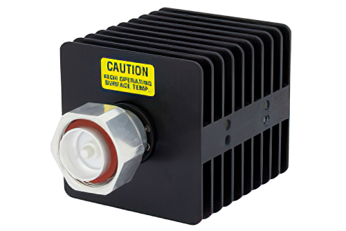3 dB Fixed Attenuator, 7/16 DIN Male to 7/16 DIN Female Black Anodized Aluminum Heatsink Body Rated to 25 Watts Up to 7.5 GHz