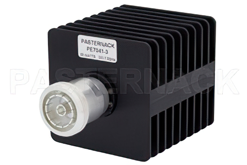 3 dB Fixed Attenuator, 7/16 DIN Male to 7/16 DIN Female Black Anodized Aluminum Heatsink Body Rated to 25 Watts Up to 7.5 GHz