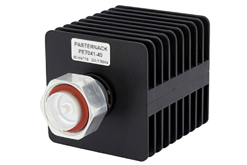 40 dB Fixed Attenuator, 7/16 DIN Male to 7/16 DIN Female Black Anodized Aluminum Heatsink Body Rated to 25 Watts Up to 7.5 GHz