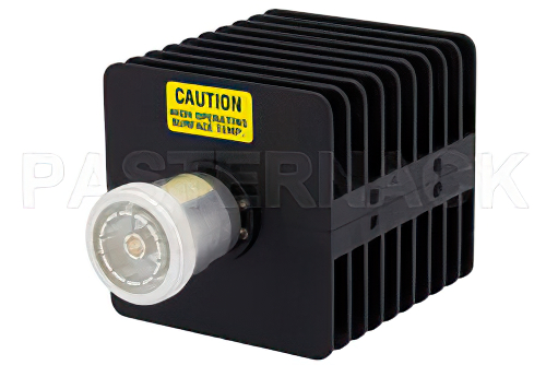 40 dB Fixed Attenuator, 7/16 DIN Male to 7/16 DIN Female Black Anodized Aluminum Heatsink Body Rated to 25 Watts Up to 7.5 GHz