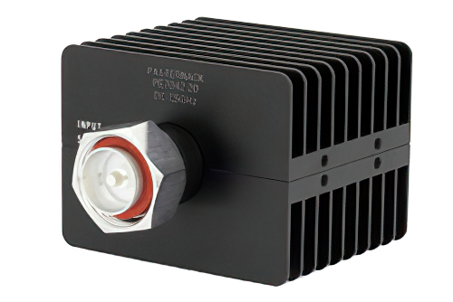 20 dB Fixed Attenuator, 7/16 DIN Male To 7/16 DIN Female Directional Black Anodized Aluminum Heatsink Body Rated To 50 Watts Up To 7.5 GHz