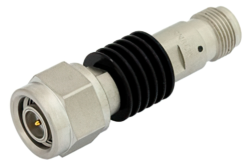 1 dB Fixed Attenuator, TNC Male to TNC Female Black Anodized Aluminum Heatsink Body Rated to 5 Watts Up to 18 GHz