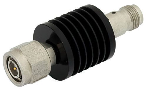 20 dB Fixed Attenuator, TNC Male to TNC Female Black Anodized Aluminum Heatsink Body Rated to 10 Watts Up to 18 GHz