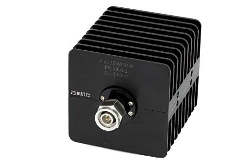1 dB Fixed Attenuator, TNC Male to TNC Female Black Anodized Aluminum Heatsink Body Rated to 25 Watts Up to 18 GHz