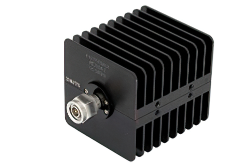 2 dB Fixed Attenuator, TNC Male to TNC Female Black Anodized Aluminum Heatsink Body Rated to 25 Watts Up to 18 GHz