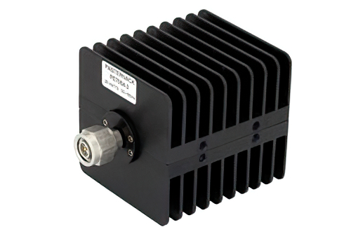 3 dB Fixed Attenuator, TNC Male to TNC Female Black Anodized Aluminum Heatsink Body Rated to 25 Watts Up to 18 GHz
