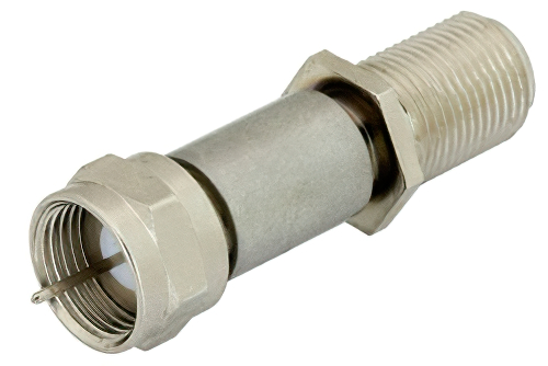 2 dB Fixed Attenuator, 75 Ohm F Male to 75 Ohm F Female Brass Nickel Body Rated to 2 Watts Up to 1,000 MHz