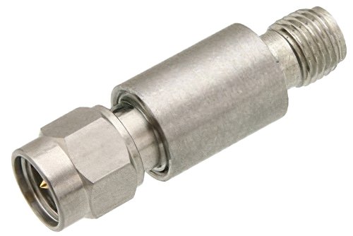 10 dB DC Bias Attenuator, SMA Male to SMA Female Passivated Stainless Steel Body Rated to 2 Watts from 500 MHz to 2 GHz