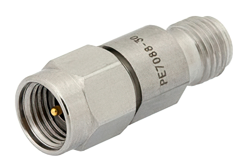 30 dB Fixed Attenuator, 2.92mm Male to 2.92mm Female Passivated Stainless Steel Body Rated to 1 Watt Up to 40 GHz