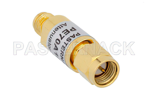 6 dB Fixed Attenuator, SMA Male to SMA Female Copper Body Rated to 2 Watts From 0.009 MHz to 6 GHz