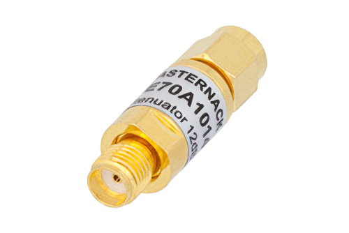 12 dB Fixed Attenuator, SMA Male to SMA Female Brass Body Rated to 2 Watts From 0.009 MHz to 6 GHz