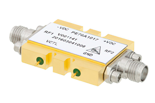 Voltage Variable PIN Diode Attenuator, 0 to 30 dB, DC to 20 GHz, Rated to 18 dBm, SMA, Solder Pin Control