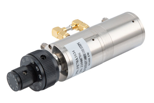 0 to 100 dB Step Attenuator with a 1 dB Step SMA Female Interface Rated Up to 3 GHz and Up to 2 Watts in a Dial Design