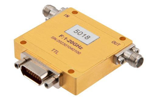 1 GHz to 20 GHz Digital Control Attenuator, 127.5 dB, 8 Bits, 0.5 dB Step Size, Field Replaceable SMA