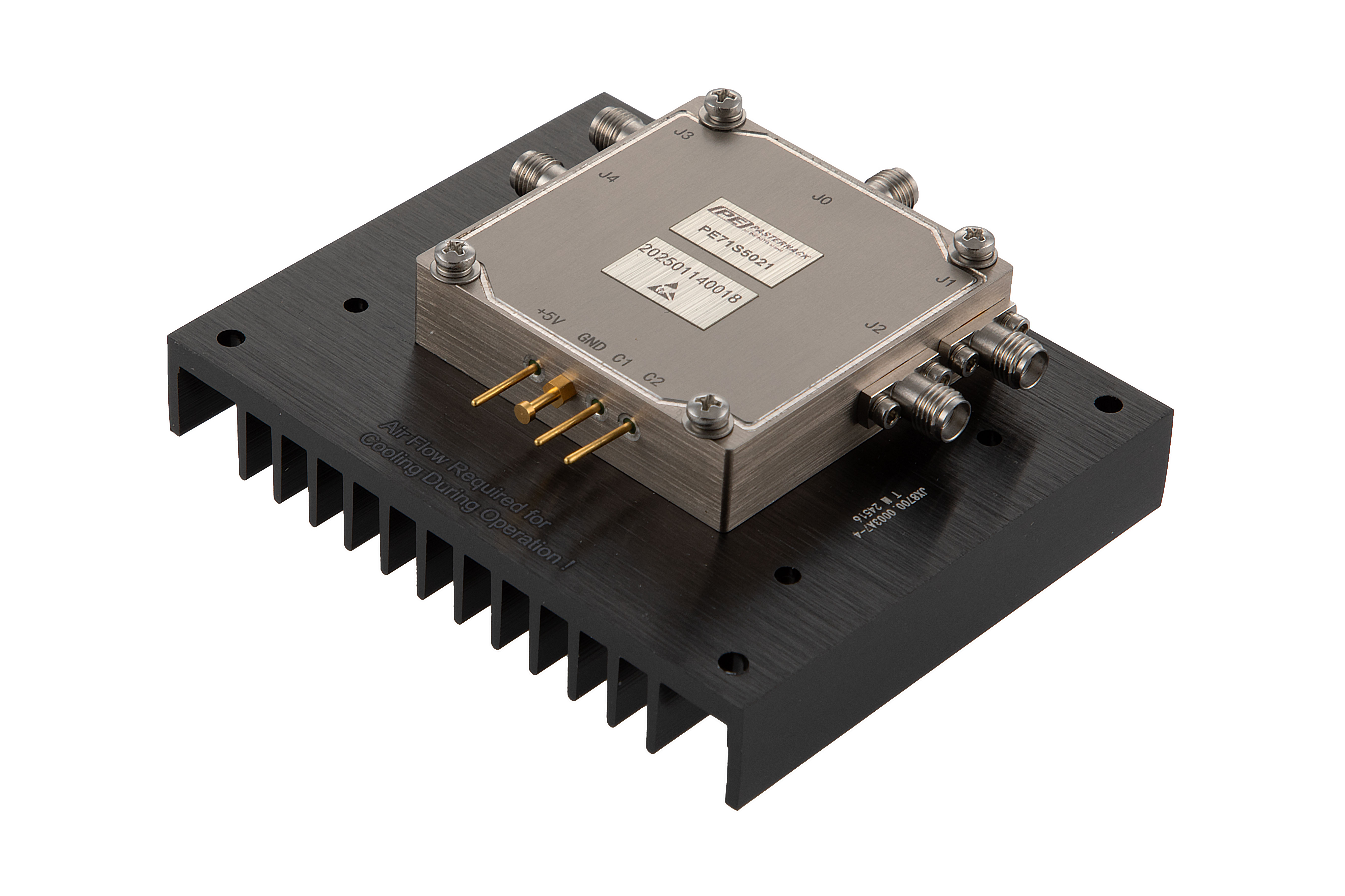 Reflective SP4T PIN Diode Switch Operating From 0.5 GHz to 6 GHz Up to 130 Watt Pulsed (+51 dBm) and SMA, Hermetically Sealed with Heatsink