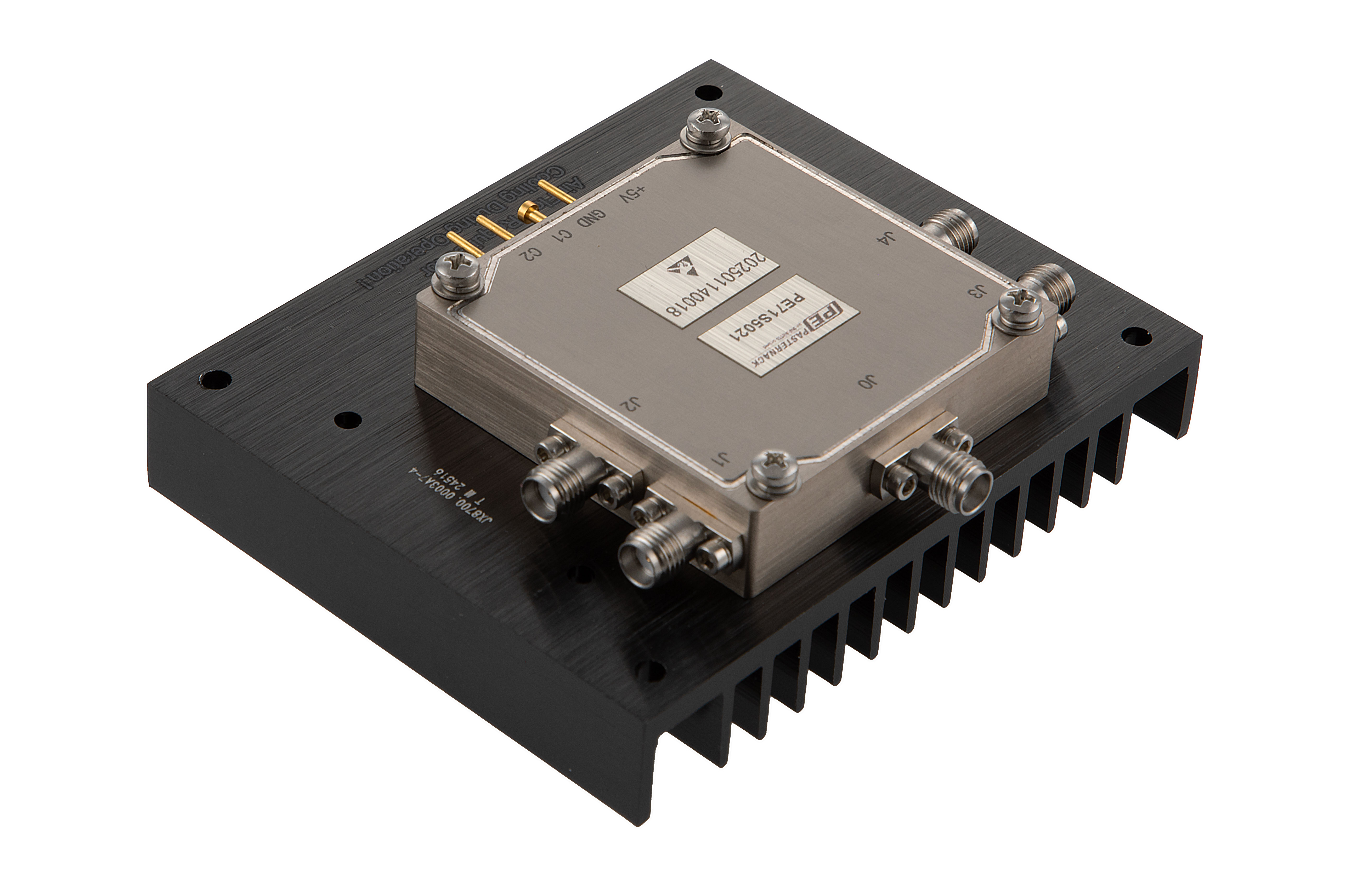 Reflective SP4T PIN Diode Switch Operating From 0.5 GHz to 6 GHz Up to 130 Watt Pulsed (+51 dBm) and SMA, Hermetically Sealed with Heatsink
