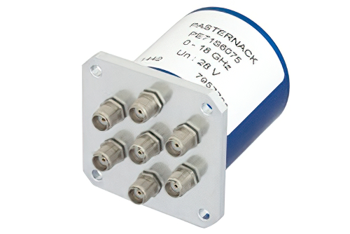 SP6T Electromechanical Relay Normally Open Switch, DC to 18 GHz, up to 240W, 28V, SMA