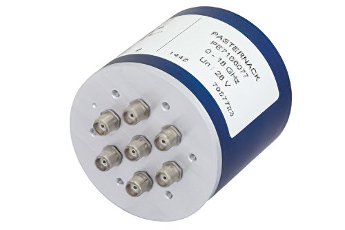 SP6T Electromechanical Relay Latching Switch, DC to 18 GHz, up to 240W, 28V Indicators, Self Cut Off, Auto Reset, Diodes, SMA