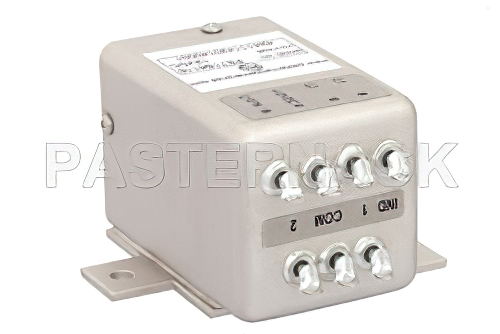 Transfer Electromechanical Relay Latching Switch, DC to 26.5 GHz, 20W, 12V Indicators, TTL, Self Cut Off, Diodes, SMA