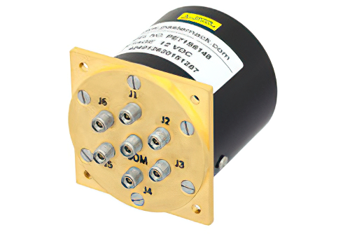 SP6T Electromechanical Relay Latching Switch, DC to 40 GHz, 3W, 12V Indicators, TTL, Self Cut Off, Diodes, 2.92mm