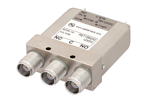 SPDT Electromechanical Relay Failsafe Switch, DC to 10 GHz, 50W, 12V Indicators, TTL, Diodes, TNC